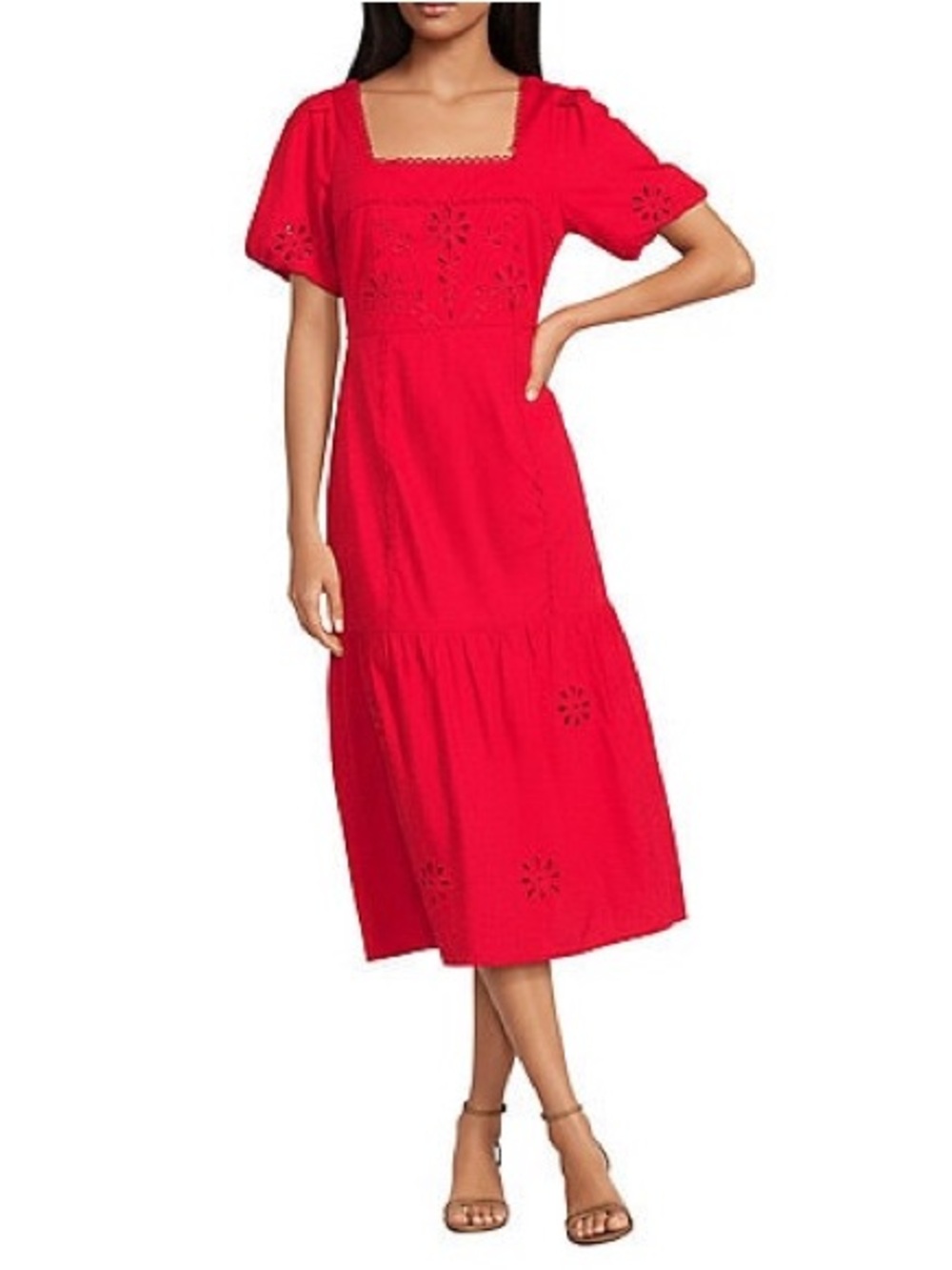 Red Eyelet Midi Dress NWT
